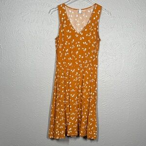 Old Navy Dark Mustard Floral Sleeveless Dress Women's Size Small Tall